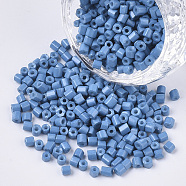 8/0 Two Cut Glass Seed Beads, Hexagon, Baking Paint, Steel Blue, 2.5~3x2.5mm, Hole: 0.9mm, about 15000pcs/bag(SEED-S033-06A-08)