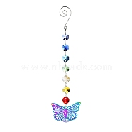 Stainless Steel with Glass Beaded Hanging Pendant Decorations, Suncatchers for Party Window, Wall Display Decorations, Butterfly, 280x55mm(PW-WG36566-03)