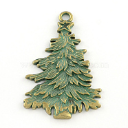 Christmas Tree Zinc Alloy Big Pendants, Cadmium Free & Nickel Free & Lead Free, Antique Bronze & Green Patina, 68x42x2mm, Hole: 4mm(PALLOY-R065-066-FF)