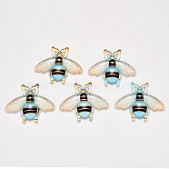 Transparent Acrylic Pendants, with Plated Bottom, Bees, Light Sky Blue, 26.5x32.5x4mm, Hole: 1mm(X-TACR-R140-07A)