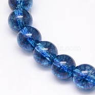 Natural Crackle Quartz Beads Strands, Round, Dyed & Heated, Royal Blue, 6mm, Hole: 1mm, about 32pcs/strand, 7 inch(G-N0003-6mm-04)