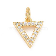 Eco-Friendly Brass Micro Pave Cubic Zirconia Pendants, with Jump Ring, Long-Lasting Plated, Lead Free & Cadmium Free, Triangle, Real 24K Gold Plated, 11.5x11x2mm, Jump Ring: 5x1mm, 3mm inner diameter(KK-M225-14G)