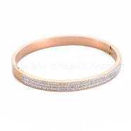 Crystal Rhinestone Triple Line Bangle, Stainless Steel Hinged Bangle with Polymer Clay for Women, Rose Gold, Inner Diameter: 2x2-1/4 inch(5x5.8cm)(BJEW-N017-004RG)