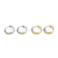 Brass Enamel Hoop Earrings, Long-Lasting Plated, Ring, Real Gold Plated & Real Platinum Plated, Mixed Color, 17x16x3.5mm, Pin: 0.8mm(EJEW-D274-07)