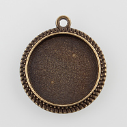 Vintage Flat Round Alloy Pendant Cabochon Settings, Cadmium Free & Nickel Free & Lead Free, Antique Bronze, Tray: 16mm, 23x20.5x2mm, Hole: 1.5mm(X-PALLOY-N0088-49AB-NF)