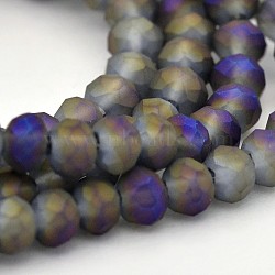 Full Rainbow Plated Faceted Rondelle Glass Beads Strands, Frosted, Purple, 3x2mm, Hole: 1mm, about 150pcs/strand, 14.5 inch(EGLA-J081-3x2mm-FR01)