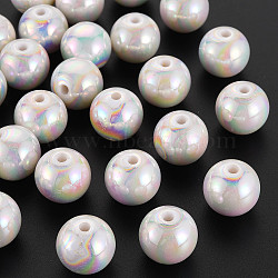 Opaque Acrylic Beads, AB Color Plated, Round, White, 16x15mm, Hole: 2.8mm(X-MACR-S370-D16mm-01)
