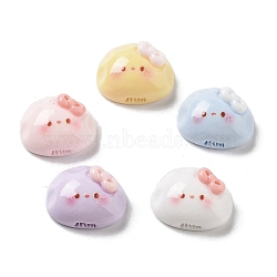 Opaque Resin Decoden Cabochons, Cat Shape with Bowknot, Mixed Color, 11x14x6.5mm(RESI-K035-04)