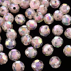 Transparent Acrylic Beads, Bead in Bead, AB Color, Faceted, Round, Pink, 9.5x9.5mm, Hole: 2mm(X-TACR-S152-04B-SS2112)