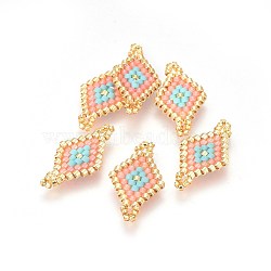 MIYUKI & TOHO Handmade Japanese Seed Beads Links, Loom Pattern, Rhombus, Light Salmon, 21.5~22x12x1.7mm, Hole: 2mm(SEED-A027-N10)