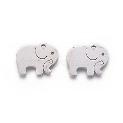 201 Stainless Steel Pendants, Manual Polishing, Elephant, Stainless Steel Color, 14.5x18x1.5mm, Hole: 2mm(STAS-F231-067P)