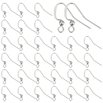 100Pcs 304 Stainless Steel Ear Wire, French Hooks with Ball and Horizontal Loops, Stainless Steel Color, 17x3mm, Hole: 2mm, 21 Gauge, Pin: 0.7mm