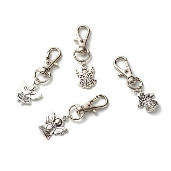 Angel Tibetan Style Alloy Keychain, with Swivel Lobster Claw Clasps and Iron Open Jump Rings, Antique Silver, 50~55mm, Hole: 10.5x6.4mm