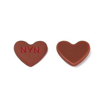 Acrylic Enamel Cabochons, Heart with Word NYN, Saddle Brown, 20x23x5mm