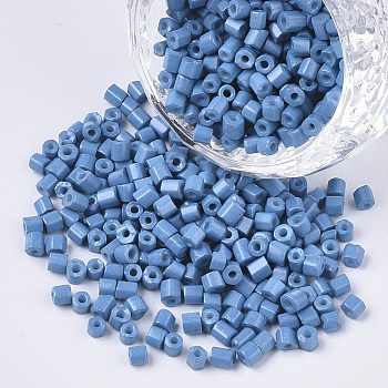 8/0 Two Cut Glass Seed Beads, Hexagon, Baking Paint, Steel Blue, 2.5~3x2.5mm, Hole: 0.9mm, about 15000pcs/bag