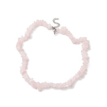 Natural Rose Quartz Chip Beaded Necklaces with 304 Stainless Steel Lobster Claw Clasp & Chain Extender, Choker Necklace for Women, 15 inch(38.2cm)