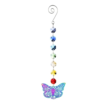 Stainless Steel with Glass Beaded Hanging Pendant Decorations, Suncatchers for Party Window, Wall Display Decorations, Butterfly, 280x55mm
