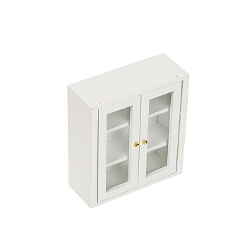 Miniature Wood Cabinet, Mini 3 Layer Display Cupboard with Door, for Dollhouse, White, 32x78x87mm