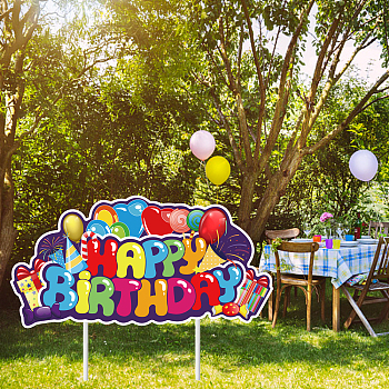 Plastic Yard Signs Display Decorations, for Outdoor Garden Decoration, Ballon with Word Happy Birthday, Colorful, 180x360x4mm