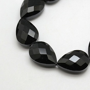 Crystal Glass Teardrop Beads Strands, Faceted, Black, 24x17x11mm, Hole: 1mm, about 30pcs/strand, 28.3 inch