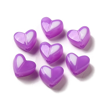 Imitation Jelly Acrylic Opaque Beads, Two Tone, Heart, Purple, 14x16x7mm, Hole: 3mm