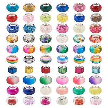 Resin European Beads, Large Hole Beads, with Silver Color Brass Cores, Mixed Color, 72x65mm, 100pcs/box