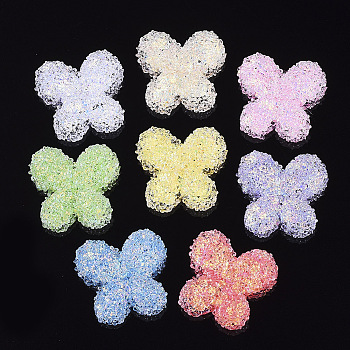 Epoxy Resin Cabochons, with Sequins/Paillette, Butterfly, Mixed Color, 22x22.5x7.5mm
