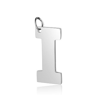 201 Stainless Steel Pendants, Letter, Stainless Steel Color, Letter.I, 29.5x14x1.5mm, Hole: 4.5mm