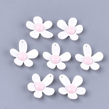 Resin Pendants, Flower, White, 49x46x9.5mm, Hole: 1.5mm