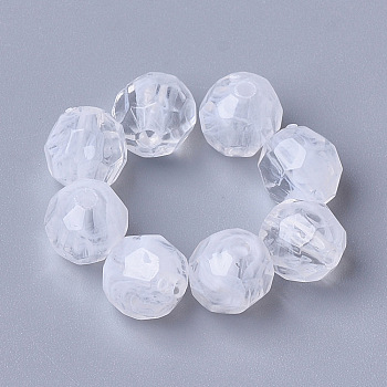 Acrylic Beads, Imitation Gemstone, Faceted, Round, Clear & White, 8mm, Hole: 1.8mm, about 1900pcs/500g
