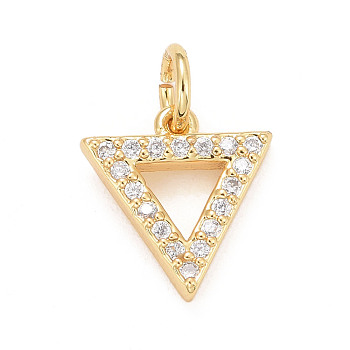 Eco-Friendly Brass Micro Pave Cubic Zirconia Pendants, with Jump Ring, Long-Lasting Plated, Lead Free & Cadmium Free, Triangle, Real 24K Gold Plated, 11.5x11x2mm, Jump Ring: 5x1mm, 3mm inner diameter