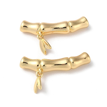 Rack Plating Brass Beads, Bamboo, Real 18K Gold Plated, 15.5x28x5mm, Hole: 2mm