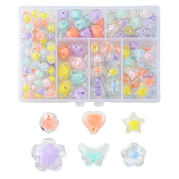 Transparent Acrylic Beads, Bead in Bead, Mixed Shapes, Mixed Color, 8~16.5x8~17x6~10.5mm, hole: 2~2.5mm, 197pcs/box