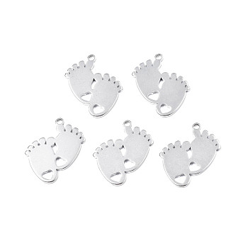 201 Stainless Steel Pendants, Baby Footprints, Stainless Steel Color, 25x20x1.5mm, Hole: 2mm