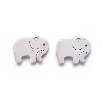 201 Stainless Steel Pendants, Manual Polishing, Elephant, Stainless Steel Color, 14.5x18x1.5mm, Hole: 2mm
