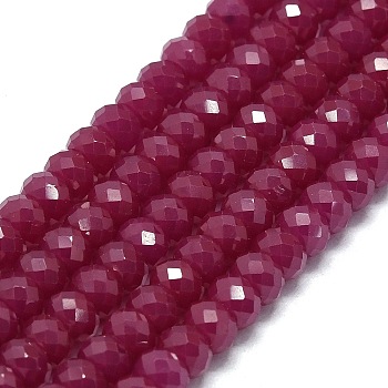 Lab Grown Red Corundum Beads Strands, Faceted, Rondelle, 5x3~3.5mm, Hole: 0.7mm, about 114~116pcs/strand, 15.35~15.47 inch(39~39.3cm)