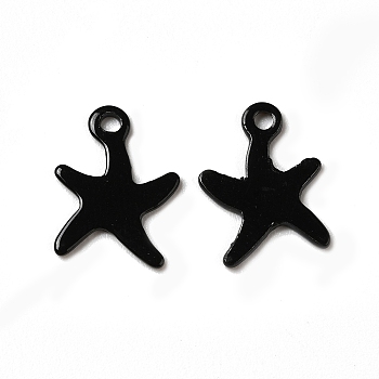 Spray Painted 201 Stainless Steel Charms, Starfish Charm, Black, 12x9x1mm, Hole: 1.2mm