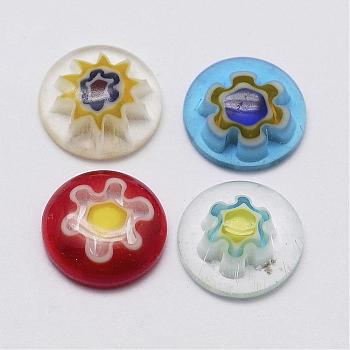 Handmade Millefiori Glass Cabochons, Single Flower Design, Half Round/Dome, Mixed Color, 10x3mm