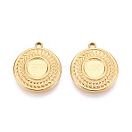 304 Stainless Steel Pendant Cabochon Settings, Ion Plating(IP), Flat Round, Real 18K Gold Plated, Tray: 6mm, 16x14x2mm, Hole: 1.4mm(STAS-T067-10G)