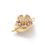 Flower Brass Micro Pave Cubic Zirconia Box Clasps, Long-Lasting Plated, Rack Plating, Lead Free & Cadmium Free, 1-Strand, 2-Hole, Real 18K Gold Plated, 18.5x11x10.5mm, Hole: 1.2mm(KK-H537-23B-G)