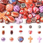 48Pcs Glazed Porcelain Beads, Glossy Ceramic Beads, Mixed Color, 6~17x6~16x4~12mm, Hole: 1.4~2.5mm(PORC-FS0001-34)