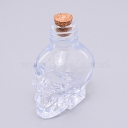 Glass Bottle, with Cork Plug, Skull, Clear, 3.4x4.65x6.15cm(CON-WH0080-08)