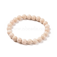 Natural Fossil Bead Stretch Bracelets, Faceted, Round, 2-1/8 inch~2-3/8 inch(5.5~6cm), Bead: 8mm(X-BJEW-K212-B-015)