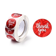 Thank you Stickers Roll, Self-Adhesive Paper Gift Tag Stickers, for Party, Decorative Presents, Flat Round , Red, 25x0.1mm, about 500pcs/roll(DIY-B045-16A)