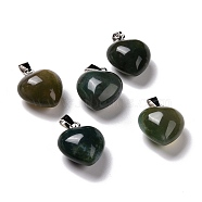 Natural Moss Agate Pendants, with Platinum Brass Loops, Heart, 18~19x15~15.5x6~8mm, Hole: 6x2.5~3mm(G-I311-A08)