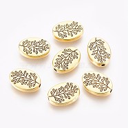 Tibetan Style Alloy Beads, Oval with Leaf, Cadmium Free & Nickel Free & Lead Free, Antique Golden, 14x10x3mm, Hole: 1.5mm.(GLFH10181Y-NF)