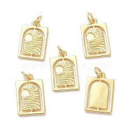 10Pcs Brass Pendants, with Jump Rings, Long-Lasting Plated, Rectangle with Sun & Moon, Real 18K Gold Plated, 18x11x2mm, Jump Ring: 5x1mm, 3mm Inner Diameter(KK-SZ0004-52)