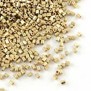 Grade A Glass Seed Beads, Hexagon(Two Cut), Metallic Colours, Golden Plated, 2x2mm, Hole: 0.5mm, about 42452pcs/pound(SEED-A024-FH-H615)