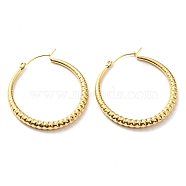 304 Stainless Steel Grooved Hoop Earrings, Real 14K Gold Plated, 40x4mm(EJEW-B023-18G)