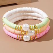 3 Colors Bohemian Style Polymer Clay Beaded Stretch Bracelet Sets, Imitation Pearl Stackable Bracelets for Women(QD1015)